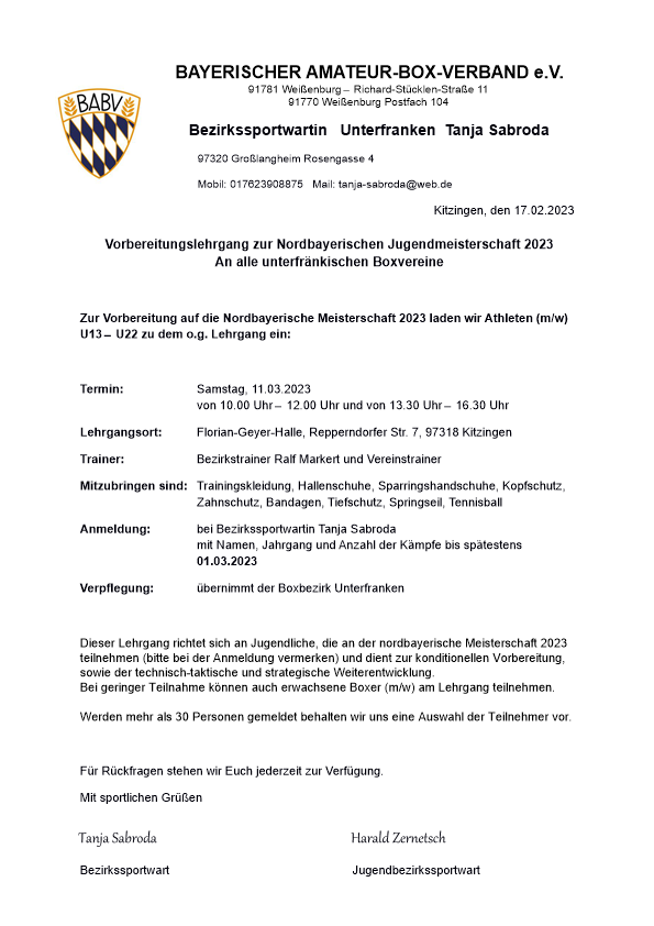 Einladung Lehrgang 11.03.2023